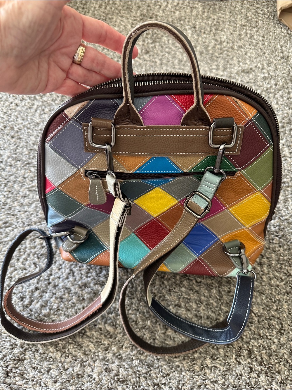 Vera Pelle Multicolor Floral Patchwork Leather Backpack NWOT - Picture 6 of 10